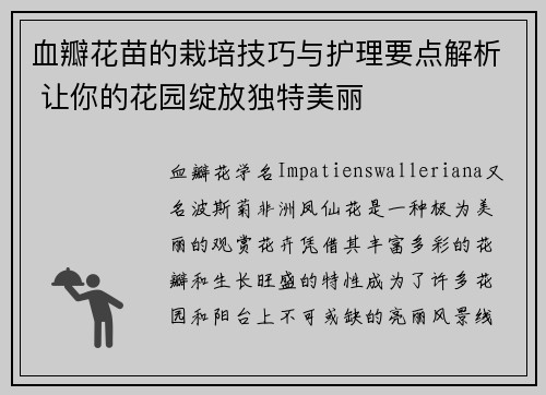 血瓣花苗的栽培技巧与护理要点解析 让你的花园绽放独特美丽